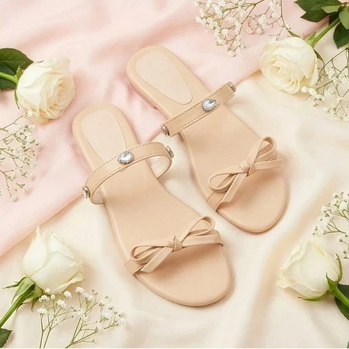 Blush Bow Luxe Slides